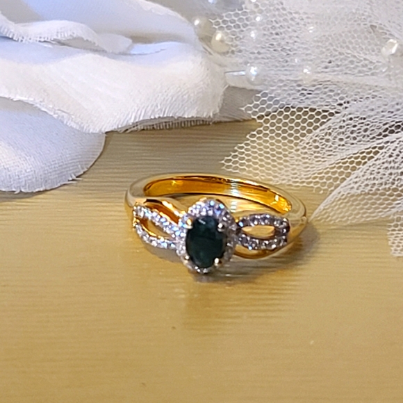 NWT Teal Grandidierite & Zircon Gold Ring Size 9 - Picture 6 of 14
